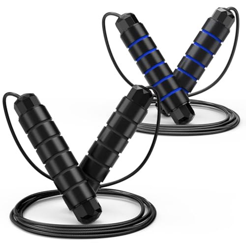 Loocio Black Blue Adjustable Steel Jump Rope with Ball Bearings for Fitness & Workout