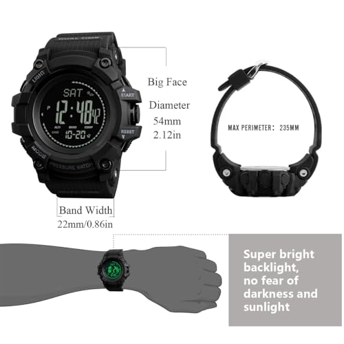 Digital Sports Watch with Compass, Altimeter & Pedometer - Black-A