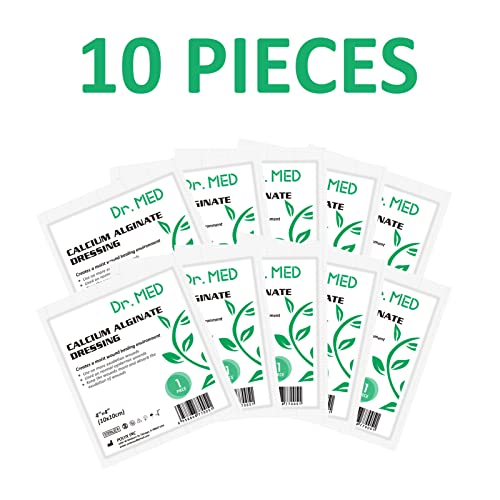 Dr. Med Calcium Alginate Wound Dressing 4x4 Inch 10 Pack - High Absorption, Non-Stick Healing Gauze