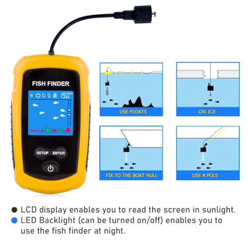 Venterior Basic Portable Wired Fish Finder for Kayak Ice Fishing Water Depth & Fish Location
