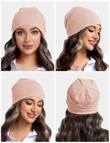 ROYBENS Lightweight Cotton Slouchy Beanie for Men Women - 2 Pack Pink & Purple Medium