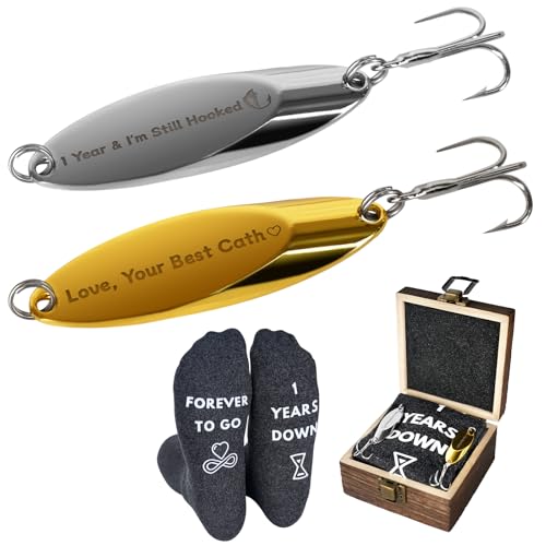Engraved Fishing Hook & Socks Gift Set for Men - 1 Year Anniversary