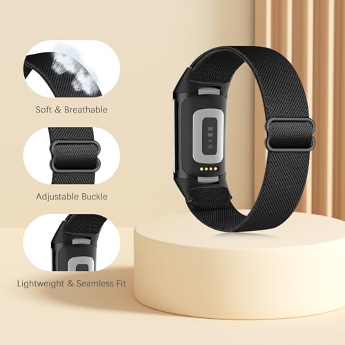 Wizvv Black Elastic Fitness Tracker Wrist & Ankle Band for Fitbit Charge 6/5