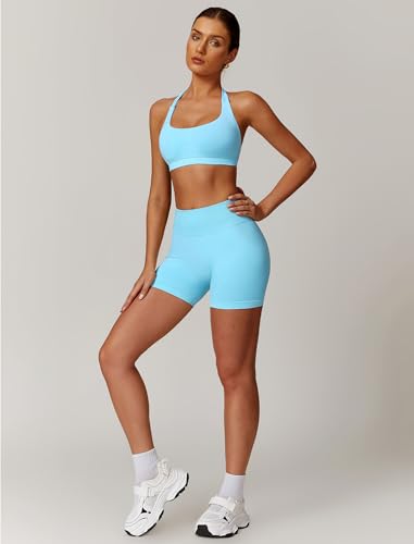 ABOCIW Women's Seamless Workout Sets 2-Piece Gym & Yoga Outfits - Ice Blue, Small