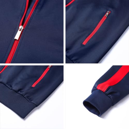 Women's Blue Red Large Long Sleeve Athletic Tracksuit Set - Full Zip Sweatsuit for Women