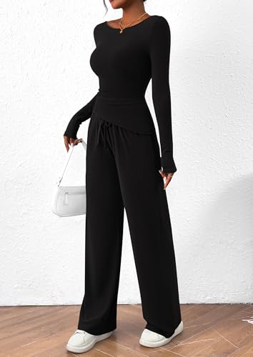 PRETTYGARDEN Women's 2 Piece Lounge Set - Medium Black, Airport Outfits