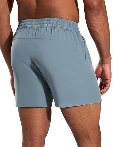 MIER Men's 5-Inch Quick-Dry Gym Shorts with Zipper Pockets, Elastic Waist