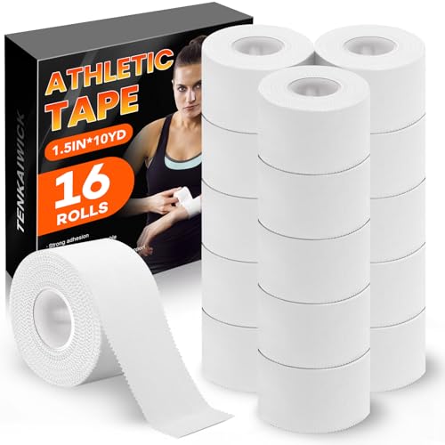 White Athletic Tape 16 Pack, 1.5" x 160 Yds for Ankle & Wrist Support
