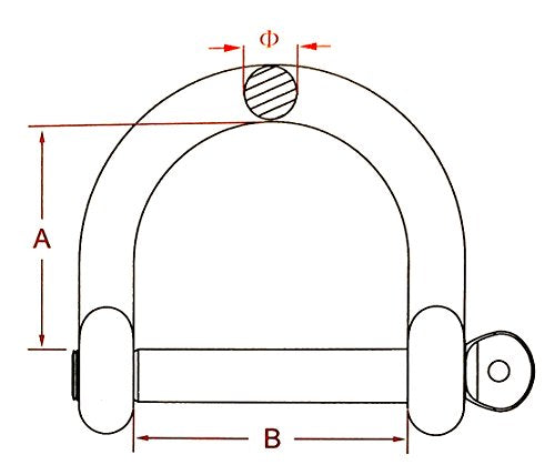 1/2" Wide D Shackle - Marine Grade Stainless Steel 316