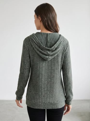 Oversized Women's Fall Hoodie Sweater with Pocket - Large Green