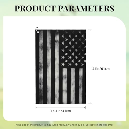 Guyperatic Patriotic Flag Black Golf Towel 24x16 with Carabiner Clip - USA Sports Accessory