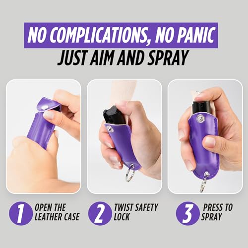 Keychain Pepper Spray for Women - Purple, 16 Feet Range, Leather Case