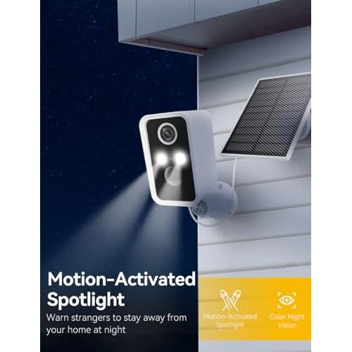 Solar Camera Outdoor Wireless, Battery Security Cameras with Solar Panel for Home Security, Motion Detection, Night Vision, Alexa, 2.4G Wi-Fi Only, Only Event Recording