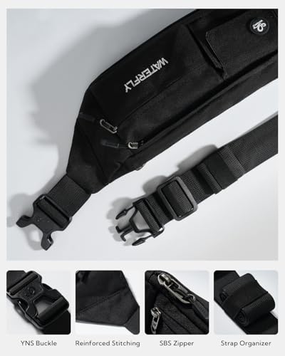 WATERFLY Black Small Crossbody Fanny Pack Slim Waist Bag Chest Pouch