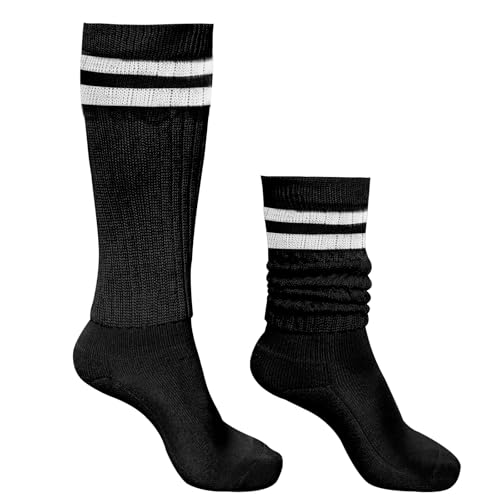 Striped Slouch Socks for Women - Black Scrunch Socks