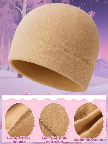 Winter Warm Skull Cap Beanie Hat - Soft Fleece, Windproof, Khaki/Pink/Rose Red - Large
