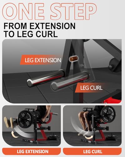 Leg Extension and Curl Machine - Adjustable Lower Body Bench - Red LE02