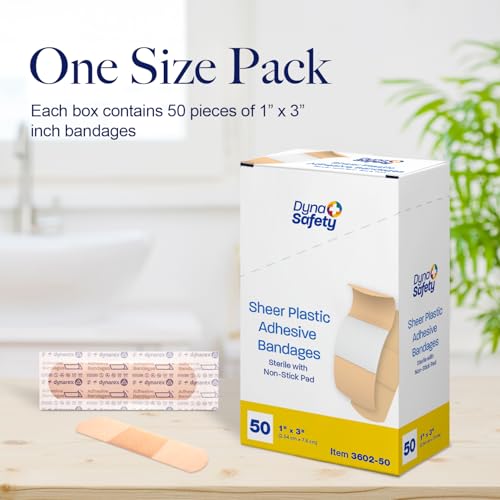Sheer Plastic Adhesive Bandages - Sterile Water-Resistant 1" x 3" - 50 Pack