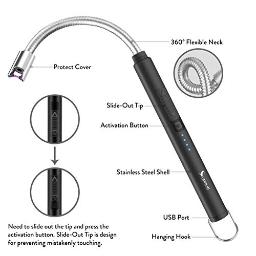 USB Rechargeable Electric Candle Lighter with 360° Flexible Neck - Black