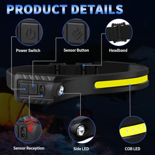 Rechargeable LED Headlamp 5-Pack - 230° Wide Beam with Motion Sensor