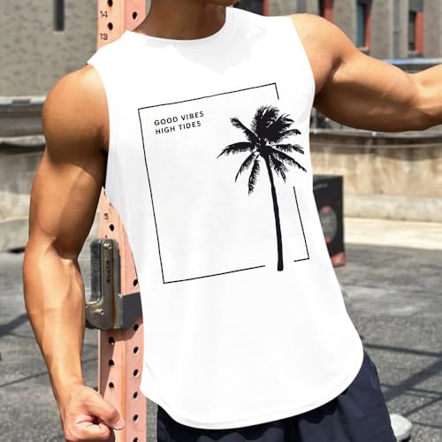 Men's Sleeveless Beach Tank Top - Palm Tree Graphic