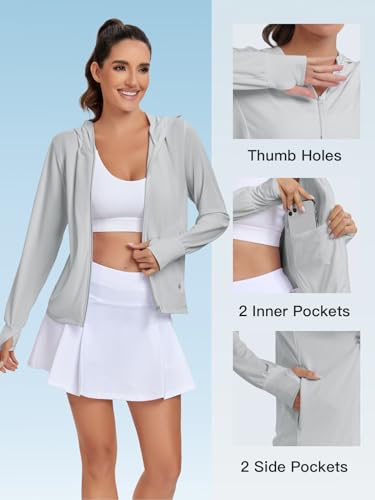 Women's Lightweight UPF 50+ Sun Protection Hoodie Jacket - Medium/Grey