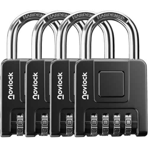 Combination Locks for Outdoor & Indoor | Heavy Duty, Weatherproof, 4-Digit Security | Padlock for Lockers, Gates, Fences, Sheds, Storage | 4-Pack, Black