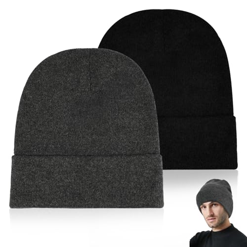 Unisex Beanie Hat - 2 Pack - Black and Gray