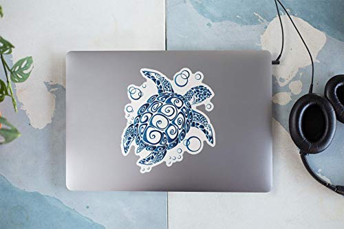 Sea Turtle Tribal Vinyl Decal Sticker - 5 x 4.5 Inch Weatherproof Design