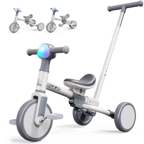 Ridego 5-in-1 Toddler Tricycle with Parent Push Handle, Gray