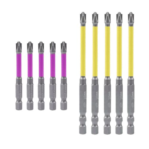 10pcs Magnetic PH2 Special Slotted Phillips Screwdriver Bit Set for Electricians, Long #2 Phillips Cross Slot Flat Screw Head Driver Drill Bits with 1/4 Inch Hex Shank Used on Air Switch