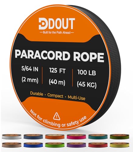 2mm Micro Paracord Rope - Black, 125 ft Braided Cord