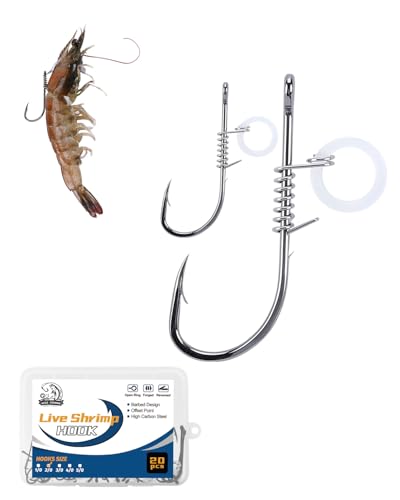Live Shrimp Hooks - High Carbon Steel Barbed, Size 2/0, 20pcs