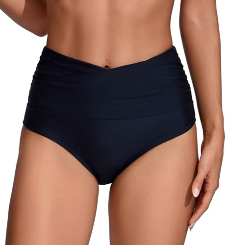 Women's High Waisted Black Bikini Bottoms Large 2026 V-Cross Full Coverage Swimwear