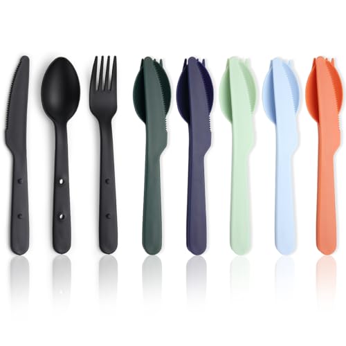 Travel Utensils Set for 6 - Compact Reusable Cutlery with Colors