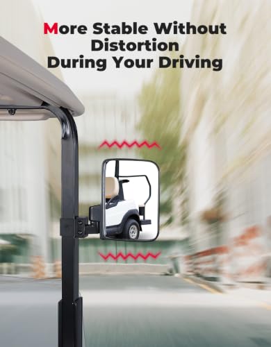 KEMIMOTO No Drilling Golf Cart Side Mirrors - Universal Rear View, Large 7.1x5.3 Inch, Adjustable & Vibration-Free