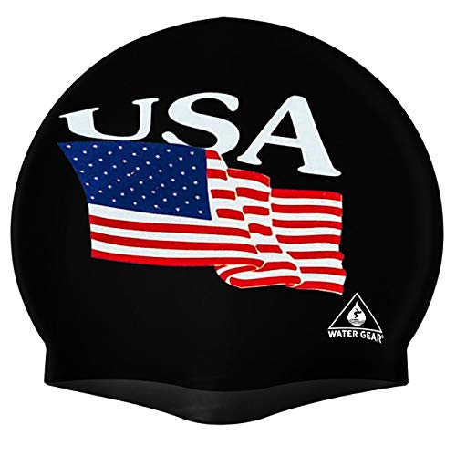 Latex Swim Cap - USA Black - One Size - Keeps Hair Dry & Comfortable