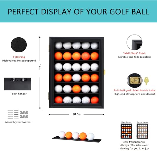 KCRasan 30-Ball Lockable Golf Ball Display Case Cabinet, Black
