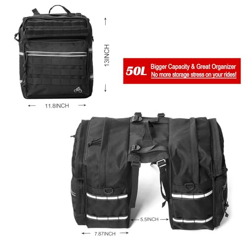 Axiniu Black 50L Waterproof Bicycle Panniers Bag for Rear Rack