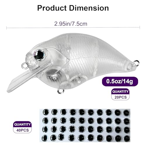 Ghanneey 20pcs Unpainted Fishing Lure Blanks 0.5oz/14g DIY Crankbaits Kit