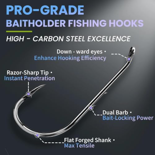 Natufish 50pcs Size 2# Saltwater Offset Double Barbed Fishing Hooks