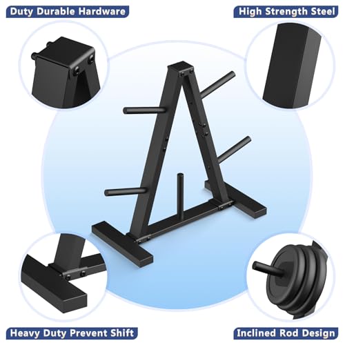 Weight Plate Rack - Space-Saving Storage Stand for 1-Inch Plates, Holds 300 lbs