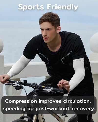 KMMIN UV Protection Arm Sleeves for Cycling, Driving, Golf, Basketball - White + White