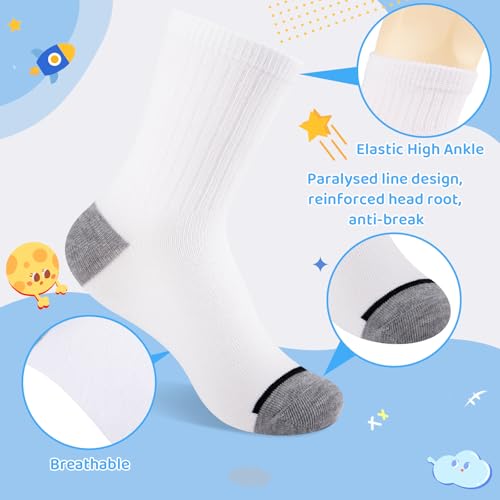 Kids Boys Athletic Crew Socks 20-Pair Bulk Pack White Ages 7-10 | LITERRA