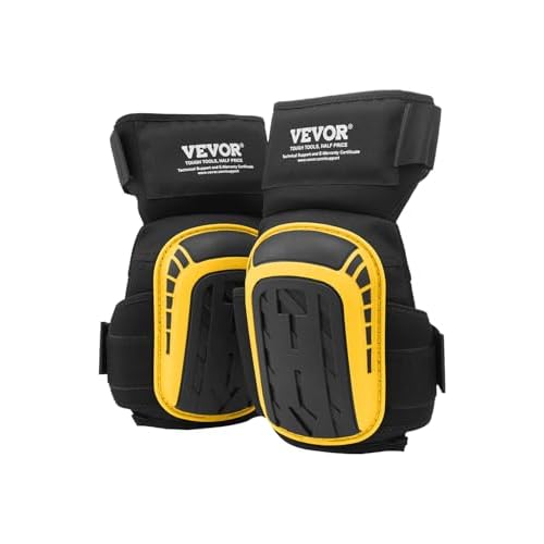 VEVOR Knee Pads for Work, Extended Heavy Duty Construction Knee Pads with 2 Extension Straps, Foam Gel Cushion, Anti-slip for Gardening Flooring Roofing and Cleaning, Men & Women, Yellow and Black