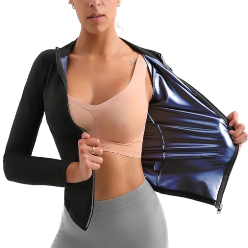 WIXIDOJI Black Large Sauna Suit for Women, Sweat Slimming Body Shaper, Workout Top