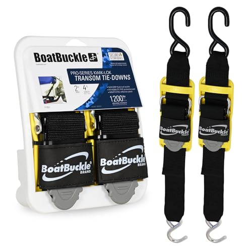 BoatBuckle Pro-Series 2-Inch x 4-Foot Transom Tie Down Straps with Pads - Heavy Duty Boat Trailer Securing Straps