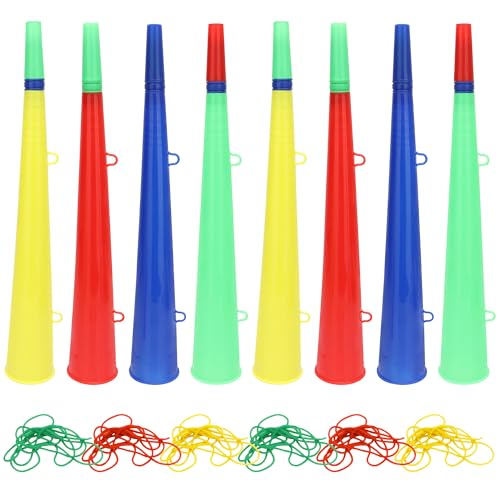Soccer Vuvuzela Horn Set - 8 Loud Plastic Noise Makers with Lanyard - Variation A