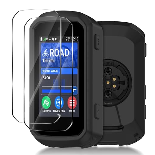 Ermorgen Black Silicone & Tempered Glass Screen Protector Pack for Garmin Edge 850/550 - 3-in-1