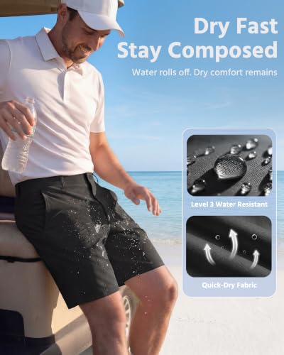Wulcea Men's 7" Chino Golf Shorts Black Medium - Quick Dry Water-Resistant